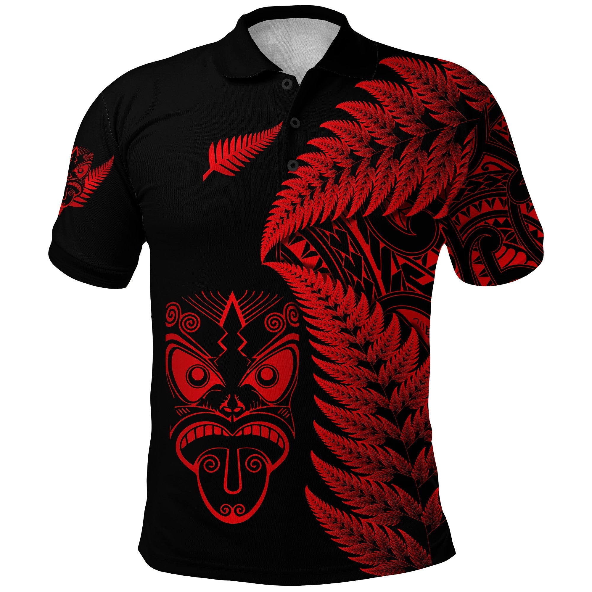custom-personalised-new-zealand-haka-rugby-maori-polo-shirt-silver-fern-vibes-red