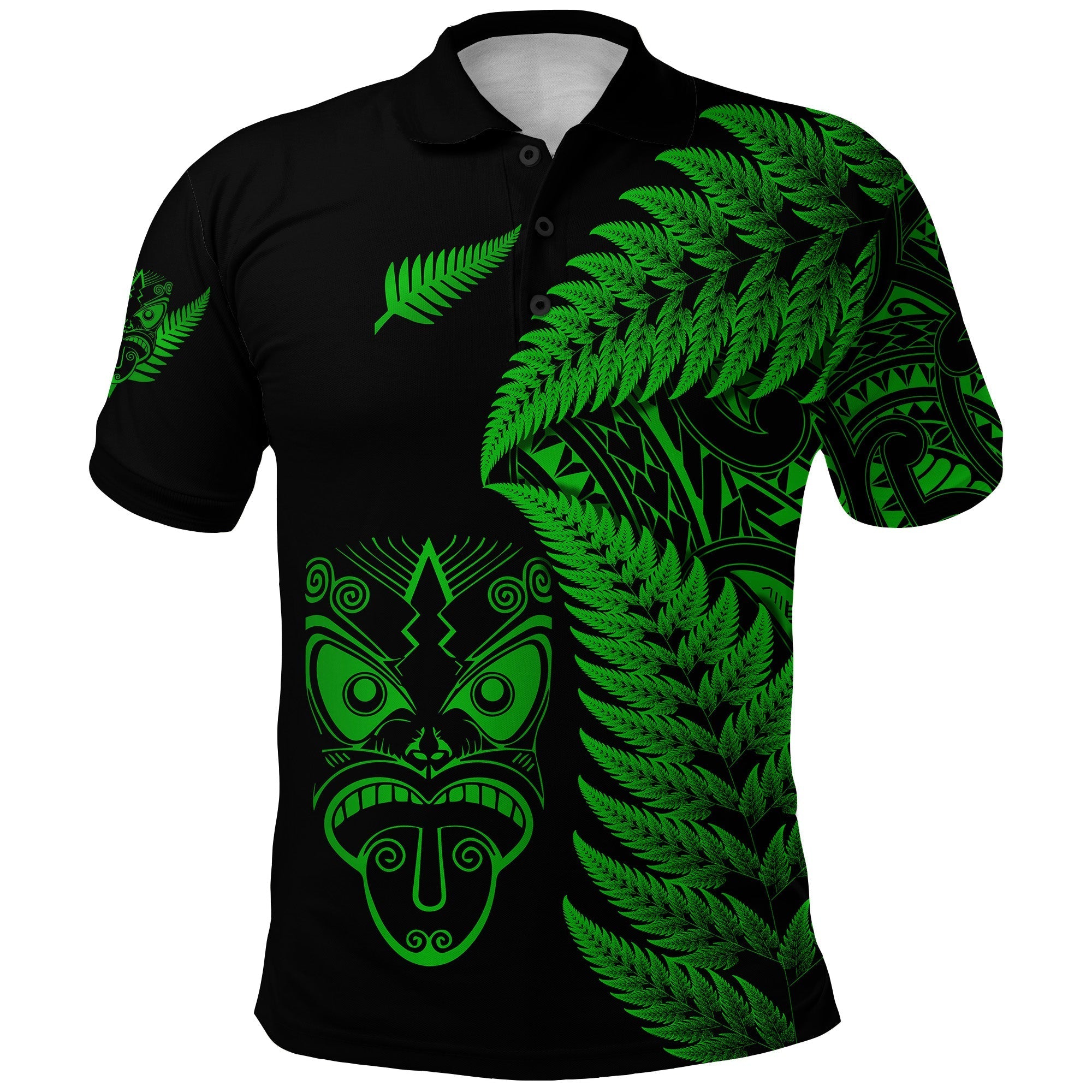 custom-personalised-new-zealand-haka-rugby-maori-polo-shirt-silver-fern-vibes-green