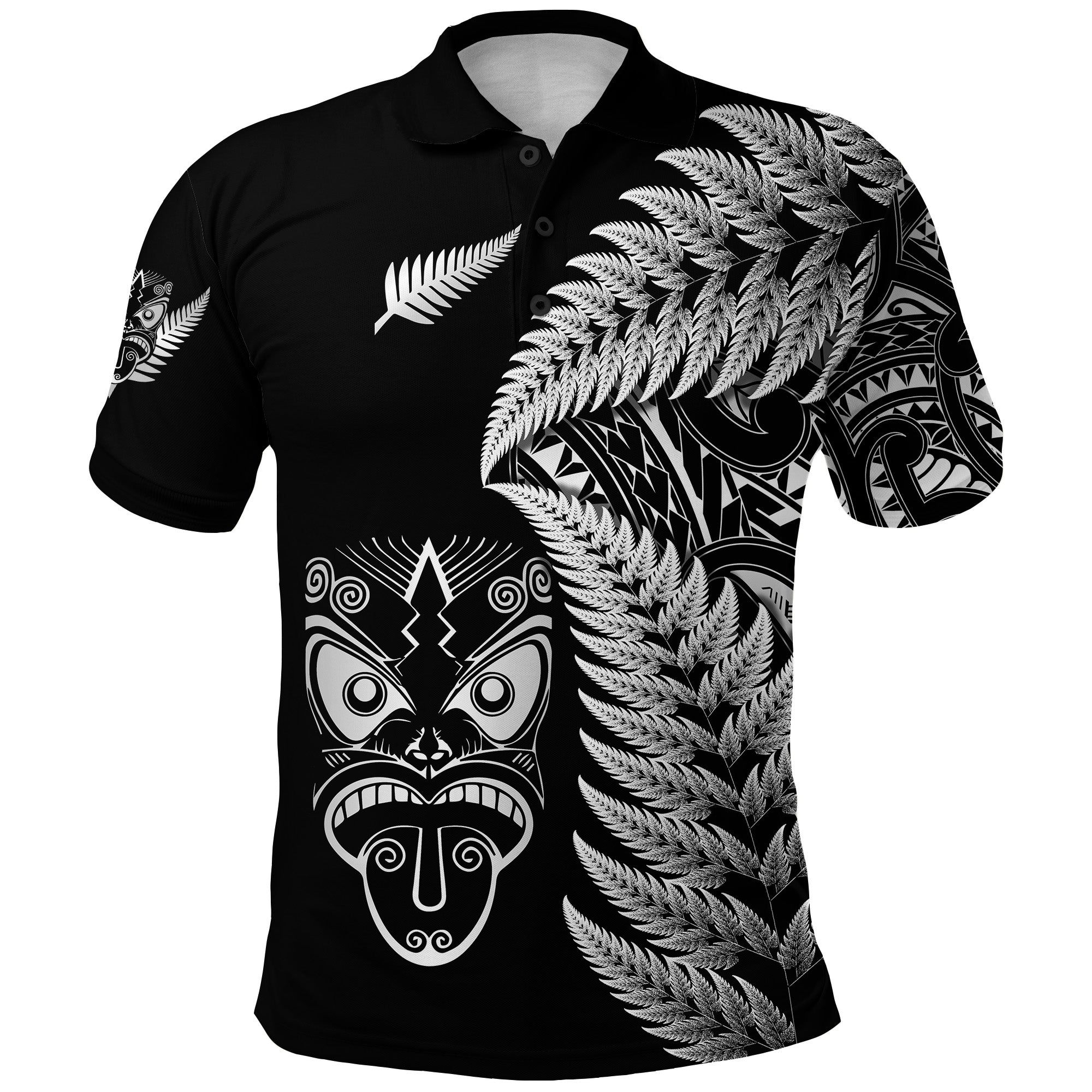 custom-personalised-new-zealand-haka-rugby-maori-polo-shirt-silver-fern-vibes-black