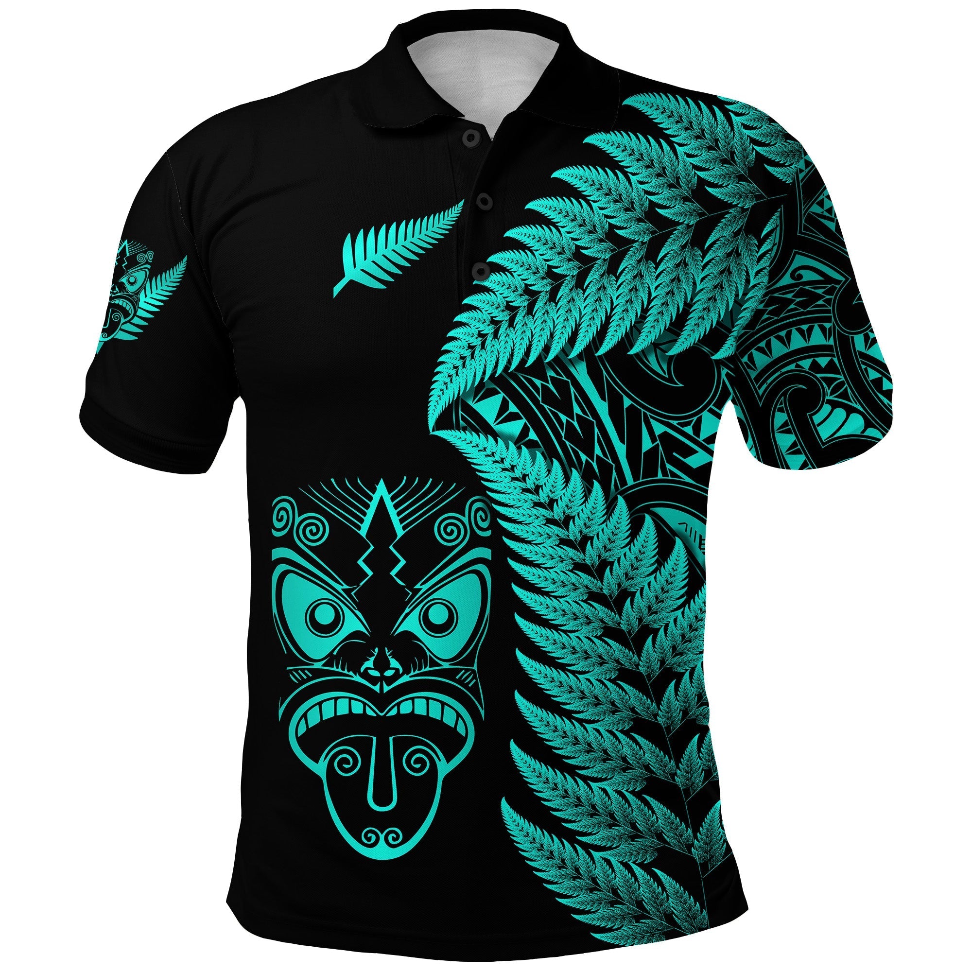 custom-personalised-new-zealand-haka-rugby-maori-polo-shirt-silver-fern-vibes-turquoise