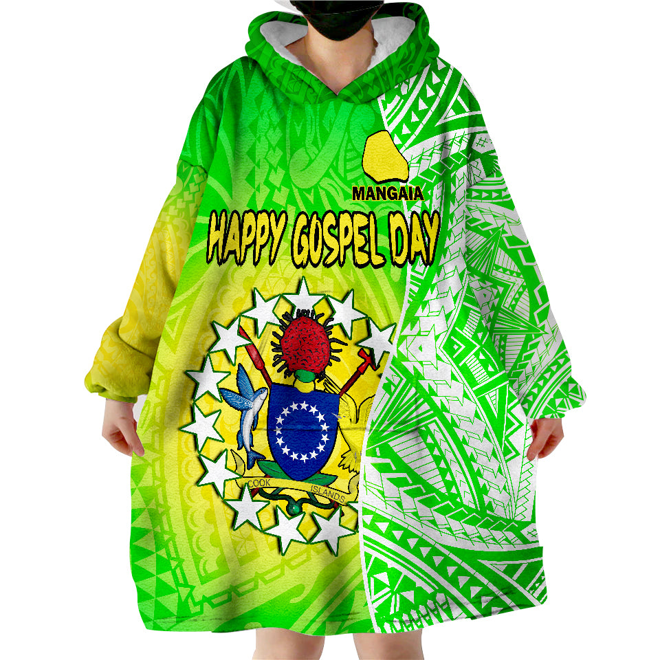 Happy Mangaia Gospel Day Cook Islands Coat Of Arms Polynesian Pattern Wearable Blanket Hoodie - Wonder Print Shop