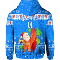 Custom Christmas Hawaii Hoodie Santa Claus Surfing Simple Style Blue LT8 - Wonder Print Shop