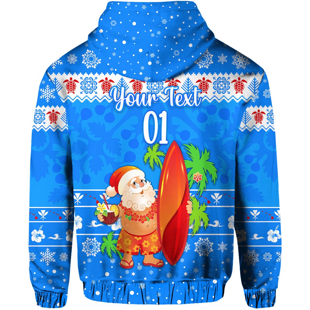 Custom Christmas Hawaii Zip Hoodie Santa Claus Surfing Simple Style Blue LT8 - Wonder Print Shop