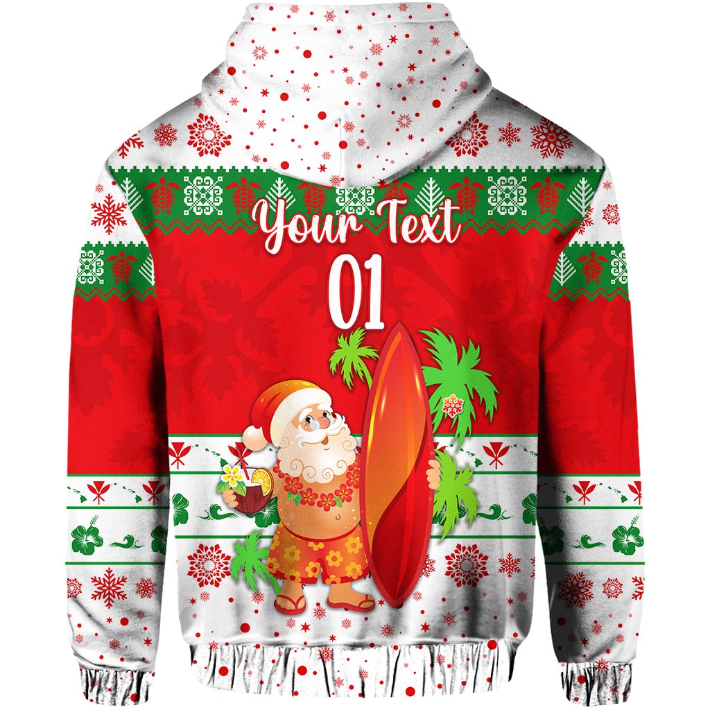 Custom Christmas Hawaii Zip Hoodie Santa Claus Surfing Simple Style White LT8 - Wonder Print Shop