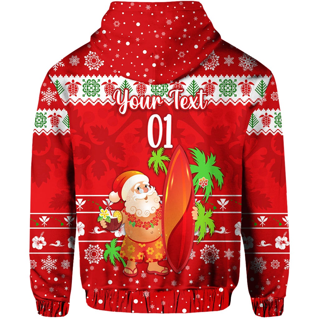 Custom Christmas Hawaii Zip Hoodie Santa Claus Surfing Simple Style Red LT8 - Wonder Print Shop