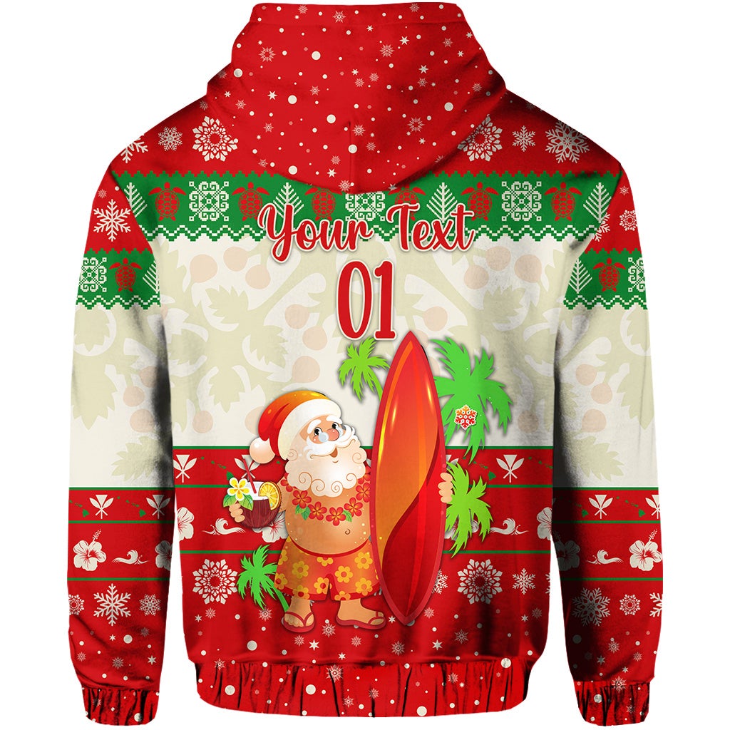 Custom Christmas Hawaii Hoodie Santa Claus Surfing Simple Style Beige Red LT8 - Wonder Print Shop