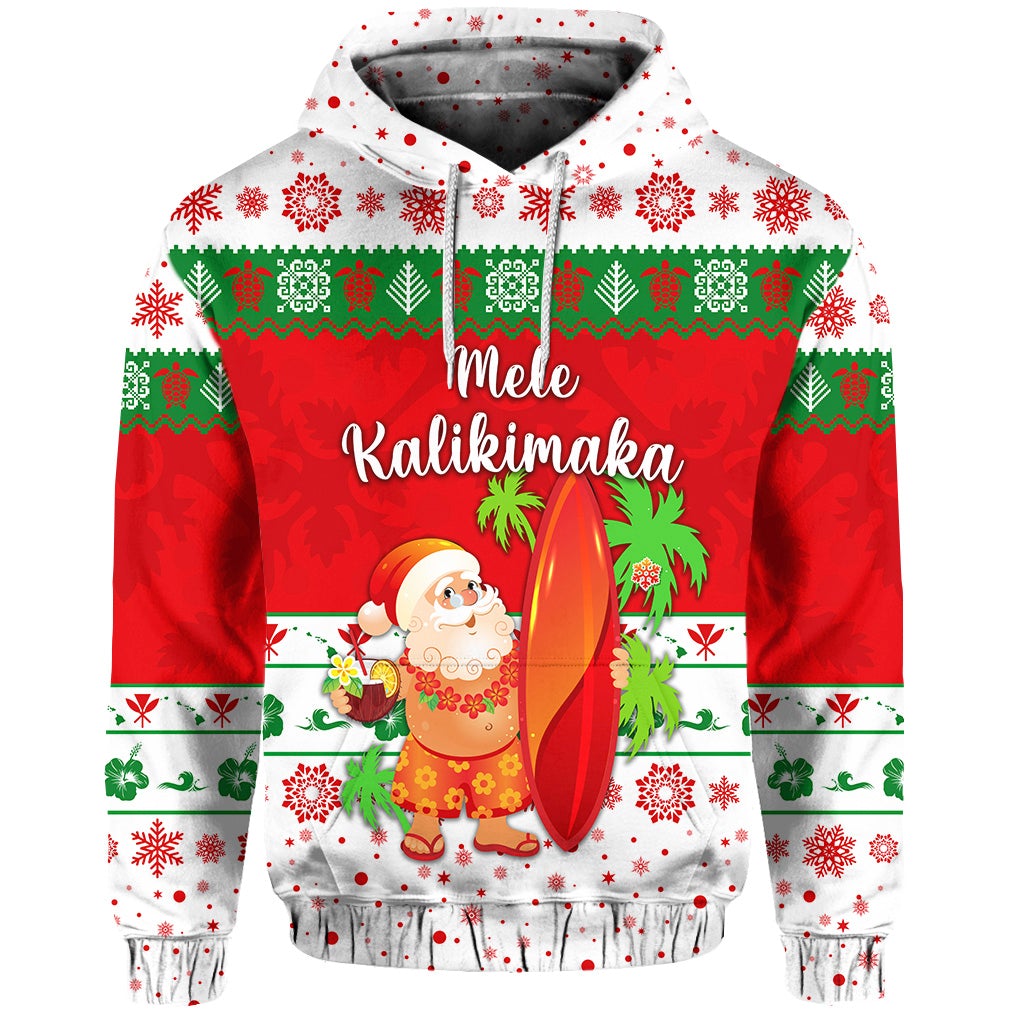 Custom Christmas Hawaii Hoodie Santa Claus Surfing Simple Style White LT8 - Wonder Print Shop