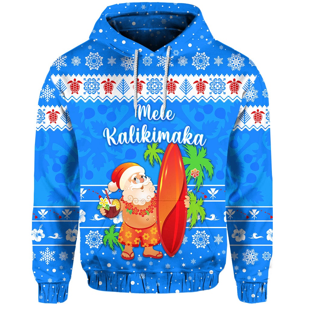 Custom Christmas Hawaii Hoodie Santa Claus Surfing Simple Style Blue LT8 - Wonder Print Shop