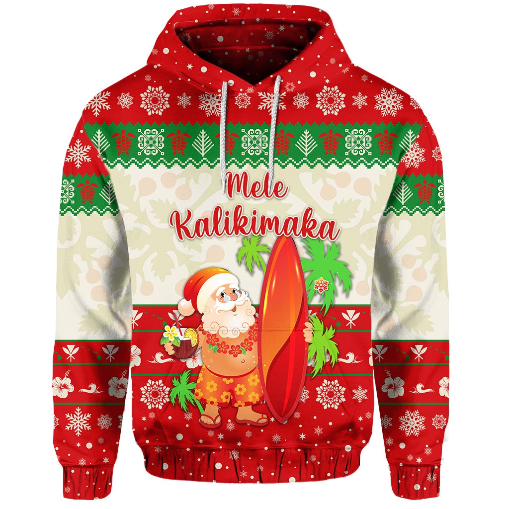 Custom Christmas Hawaii Hoodie Santa Claus Surfing Simple Style Beige Red LT8 - Wonder Print Shop