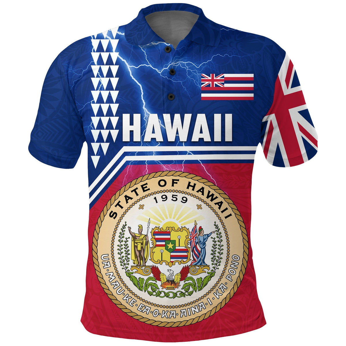 Custom Seal of Hawaii Polo Shirt Kakau Polynesian Thunder Style LT4 - Wonder Print Shop