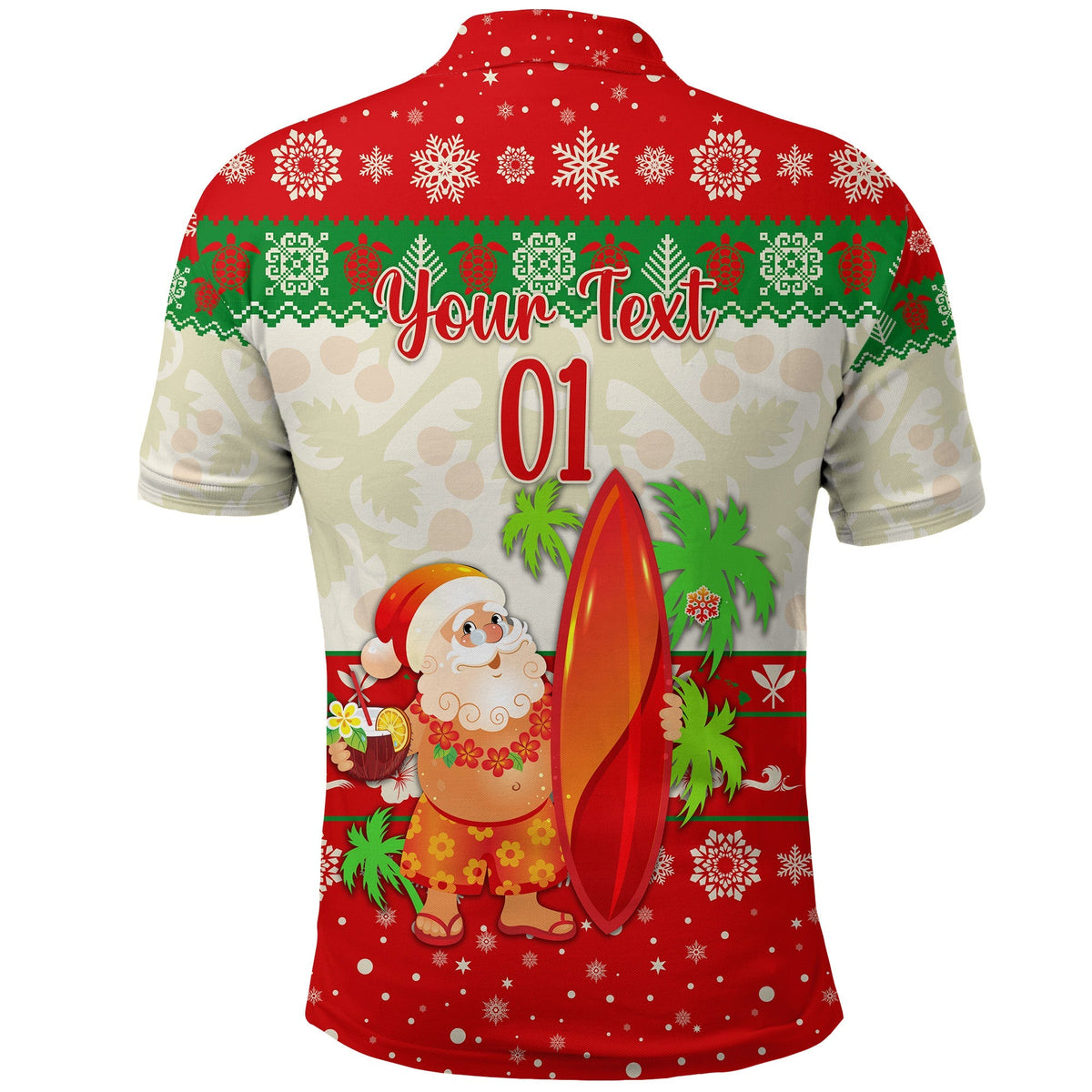 Custom Christmas Hawaii Polo Shirt Santa Claus Surfing Simple Style Beige Red LT8 - Wonder Print Shop