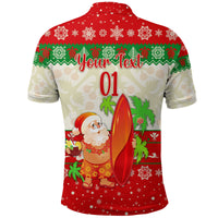Custom Christmas Hawaii Polo Shirt Santa Claus Surfing Simple Style Beige Red LT8 - Wonder Print Shop