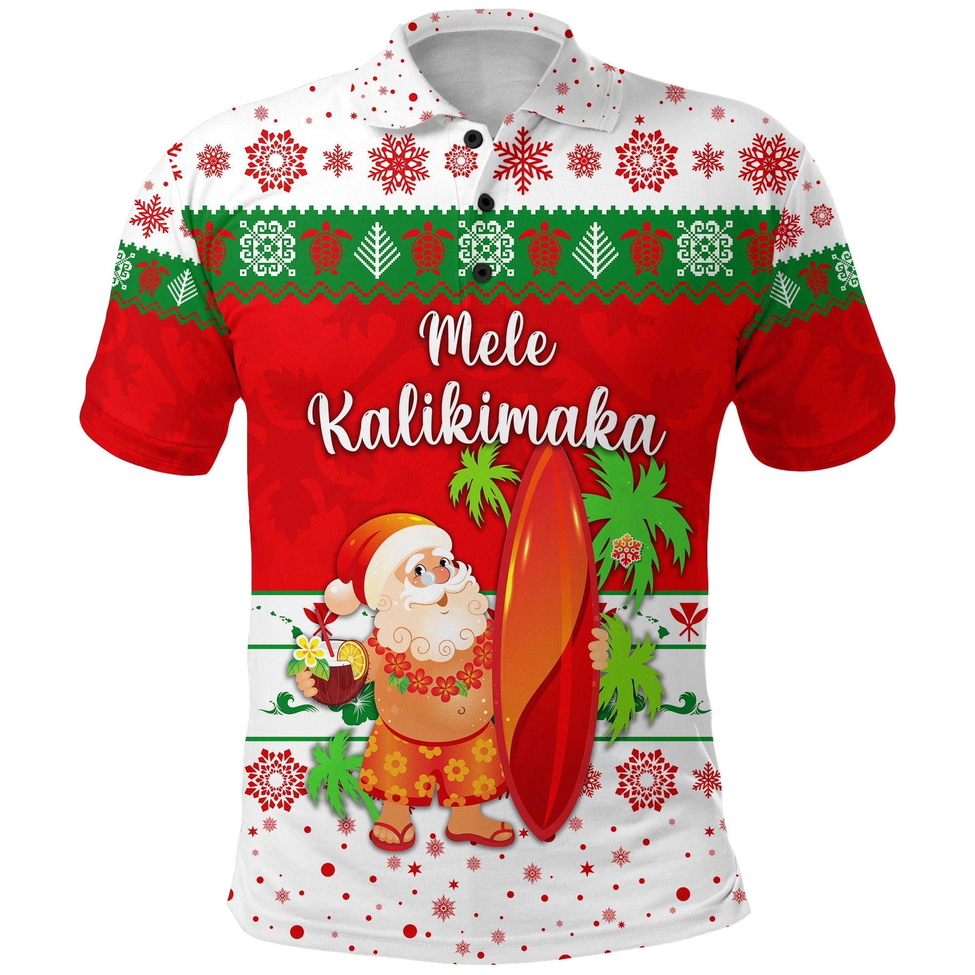 Custom Christmas Hawaii Polo Shirt Santa Claus Surfing Simple Style White LT8 - Wonder Print Shop