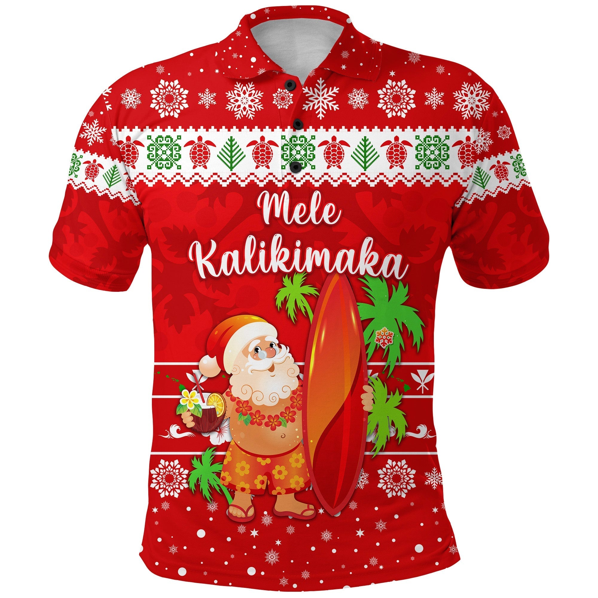 Custom Christmas Hawaii Polo Shirt Santa Claus Surfing Simple Style Red LT8 - Wonder Print Shop