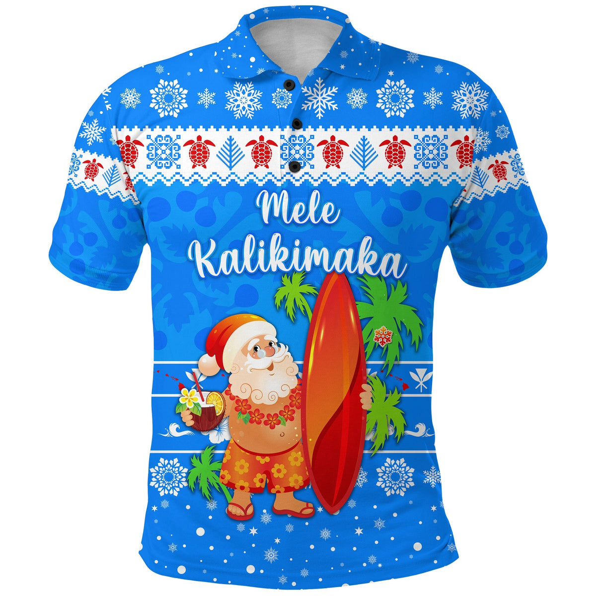 Custom Christmas Hawaii Polo Shirt Santa Claus Surfing Simple Style Blue LT8 - Wonder Print Shop