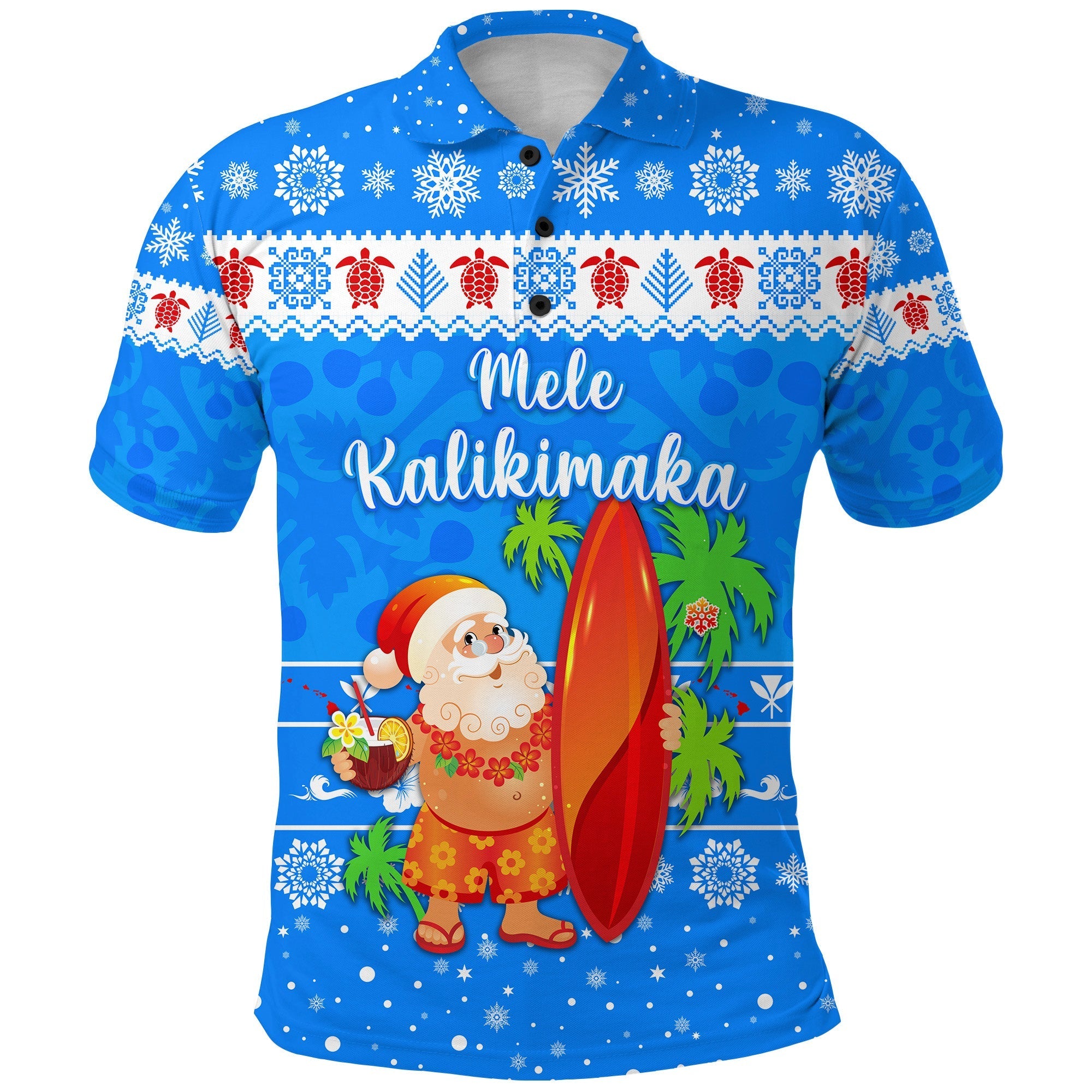 custom-personalised-hawaii-christmas-polo-shirt-santa-claus-surfing-simple-style-blue