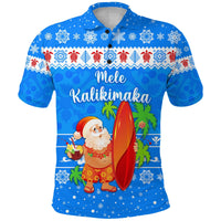 Custom Christmas Hawaii Polo Shirt Santa Claus Surfing Simple Style Blue LT8 - Wonder Print Shop