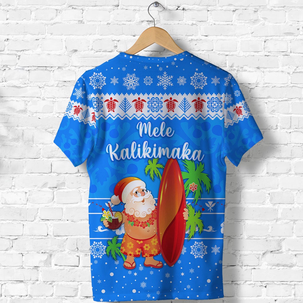 Hawaii Christmas T Shirt Santa Claus Surfing Simple Style Blue LT8 - Wonder Print Shop