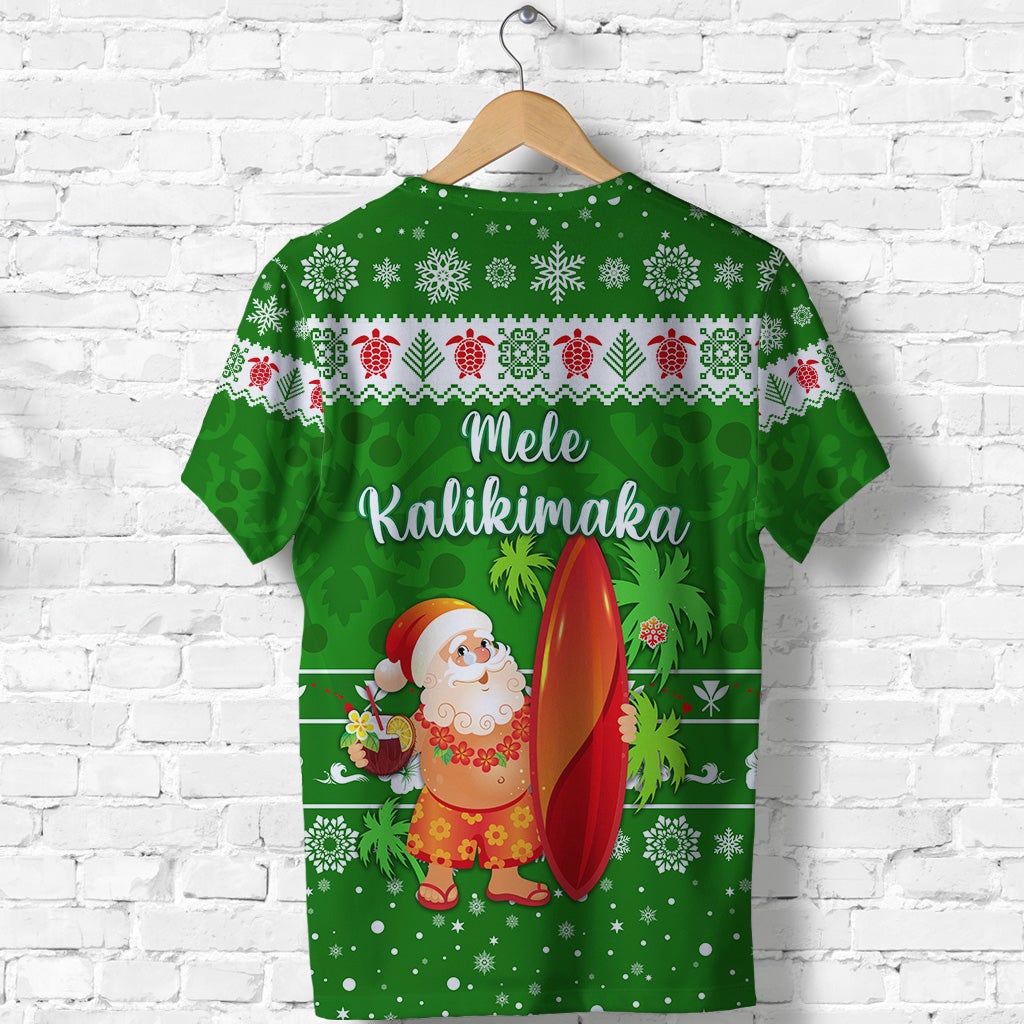 Hawaii Christmas T Shirt Santa Claus Surfing Simple Style Green LT8 - Wonder Print Shop