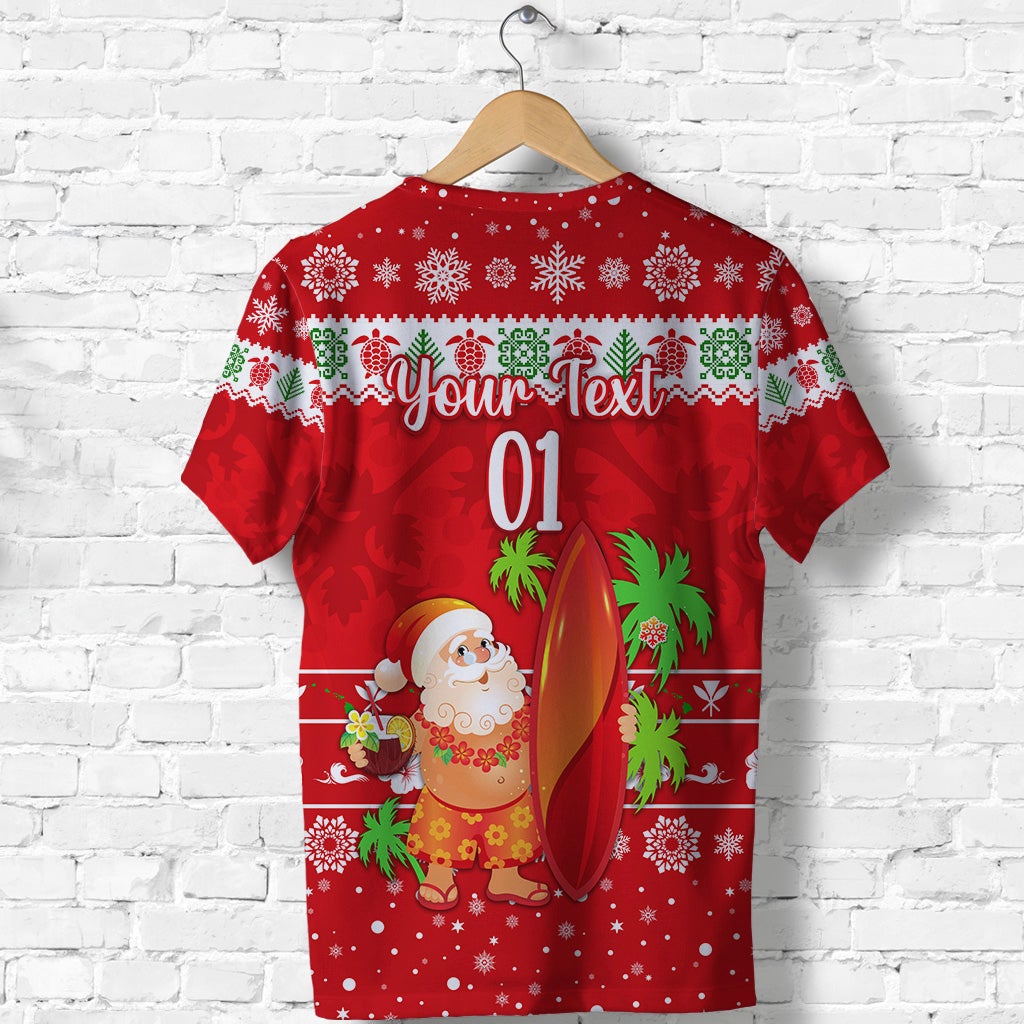 Custom Hawaii Christmas T Shirt Santa Claus Surfing Simple Style Red LT8 - Wonder Print Shop