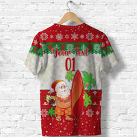 Custom Hawaii Christmas T Shirt Santa Claus Surfing Simple Style Beige Red LT8 - Wonder Print Shop