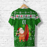 Custom Hawaii Christmas T Shirt Santa Claus Surfing Simple Style Green LT8 - Wonder Print Shop