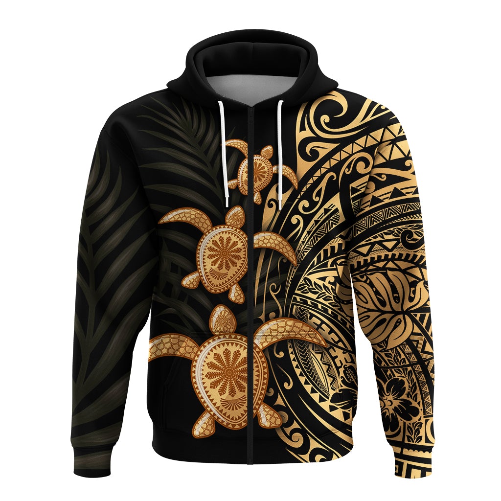 Polynesian Turtle Zip Hoodie Honu Family Gold LT4 - Wonder Print Shop