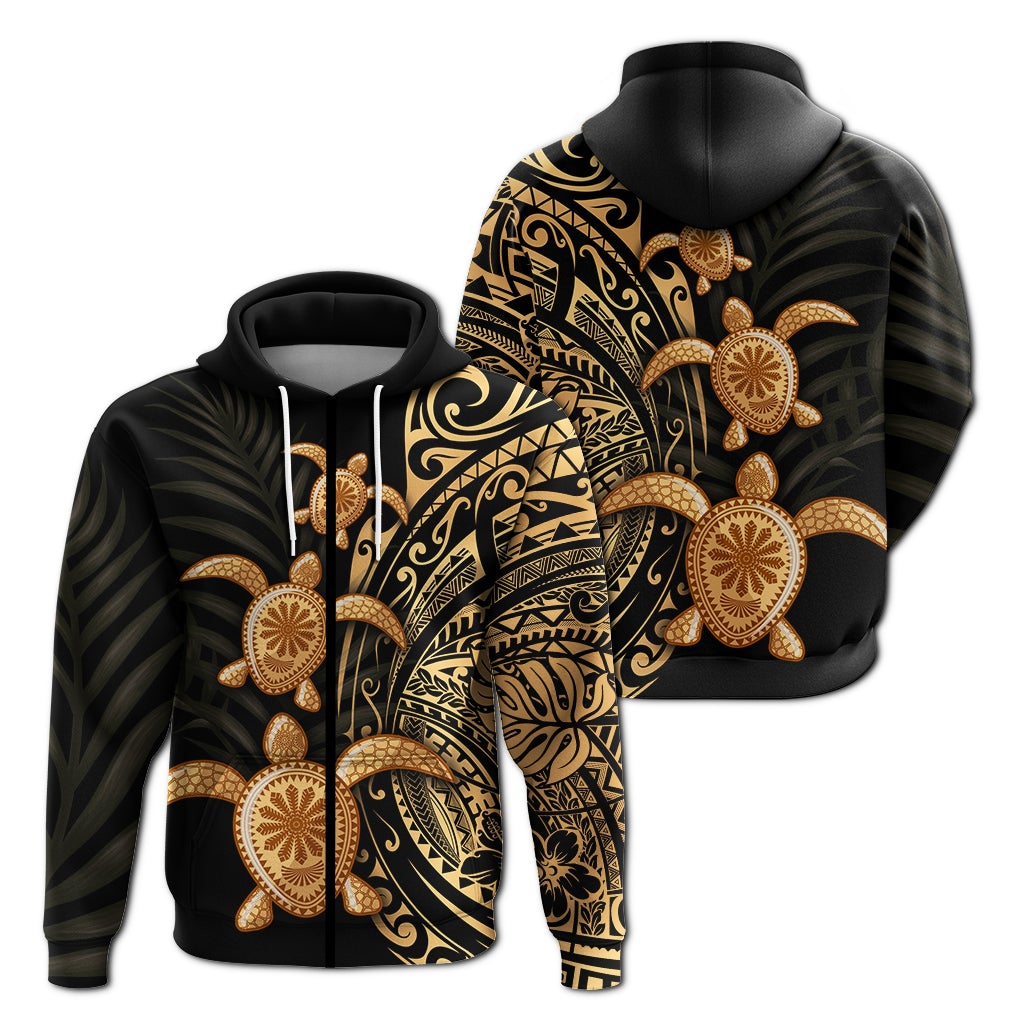 Polynesian Turtle Zip Hoodie Honu Family Gold LT4 - Wonder Print Shop