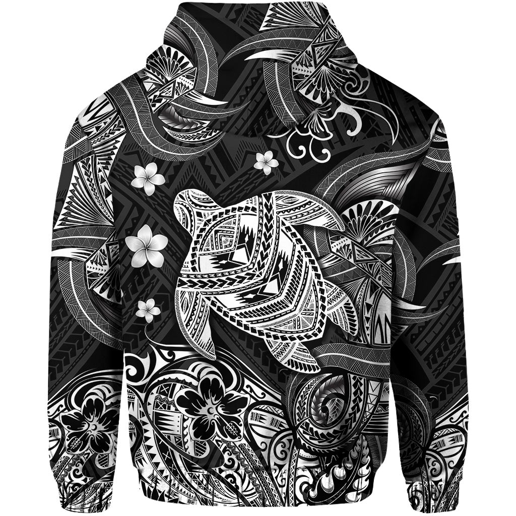 Hawaii Turtle Polynesian Hoodie Plumeria Flower Unique Style Black LT8 - Wonder Print Shop