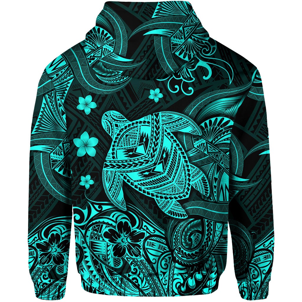 Hawaii Turtle Polynesian Hoodie Plumeria Flower Unique Style Turquoise LT8 - Wonder Print Shop