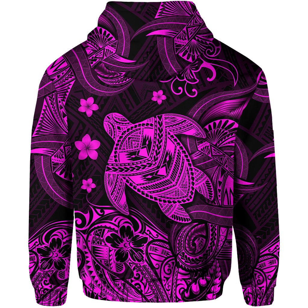 Hawaii Turtle Polynesian Zip Hoodie Plumeria Flower Unique Style Pink LT8 - Wonder Print Shop