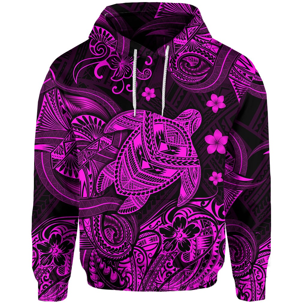 Hawaii Turtle Polynesian Hoodie Plumeria Flower Unique Style Pink LT8 - Wonder Print Shop