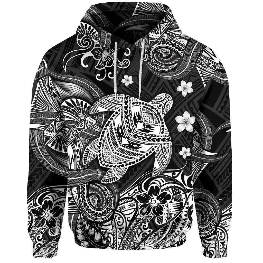 Custom Hawaii Turtle Polynesian Hoodie Plumeria Flower Unique Style Black LT8 - Wonder Print Shop
