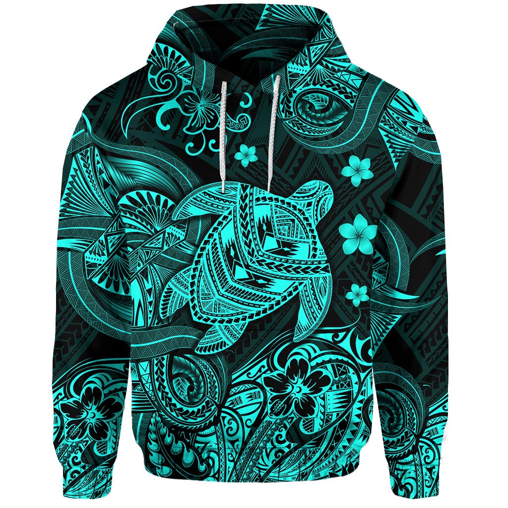 Hawaii Turtle Polynesian Hoodie Plumeria Flower Unique Style Turquoise LT8 - Wonder Print Shop
