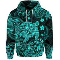 Hawaii Turtle Polynesian Hoodie Plumeria Flower Unique Style Turquoise LT8 - Wonder Print Shop