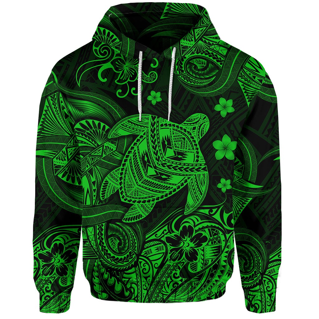 Hawaii Turtle Polynesian Hoodie Plumeria Flower Unique Style Green LT8 - Wonder Print Shop