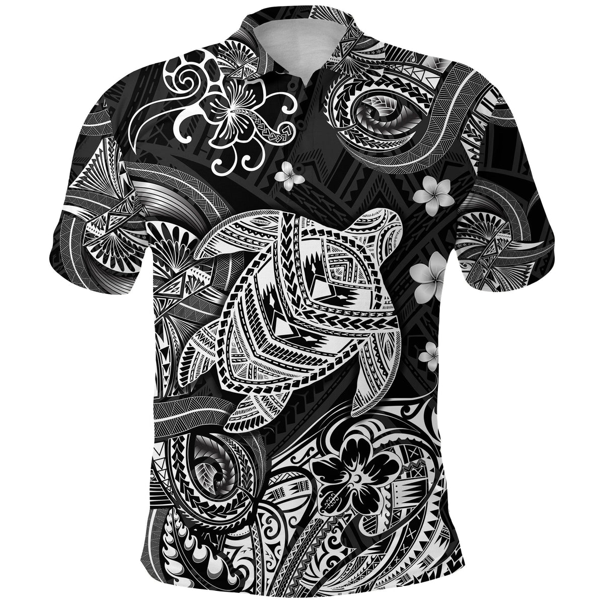 Polynesian Turtle Polo Shirt with Plumeria Flower Unique Style Black LT8 - Wonder Print Shop