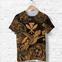 Turtle map Polynesian graphic T-shirt, black with gold tribal patterns