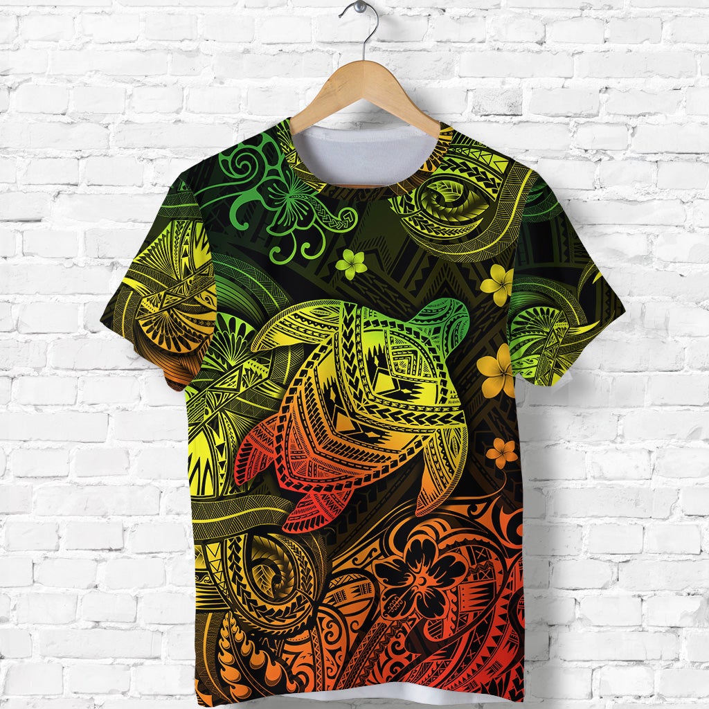 Custom Hawaii Turtle Polynesian T Shirt Plumeria Flower Unique Style Reggae LT8 - Wonder Print Shop