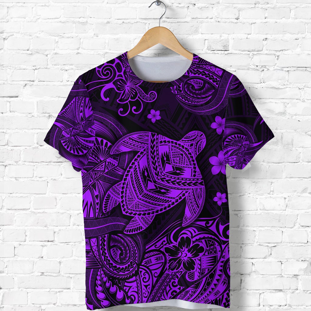 Custom Hawaii Turtle Polynesian T Shirt Plumeria Flower Unique Style Purple LT8 - Wonder Print Shop