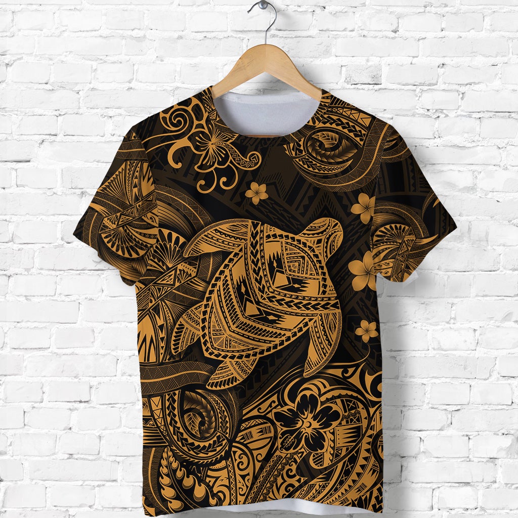 Custom Hawaii Turtle Polynesian T Shirt Plumeria Flower Unique Style Gold LT8 - Wonder Print Shop