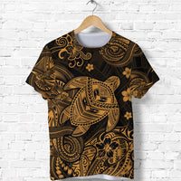 Custom Hawaii Turtle Polynesian T Shirt Plumeria Flower Unique Style Gold LT8 - Wonder Print Shop