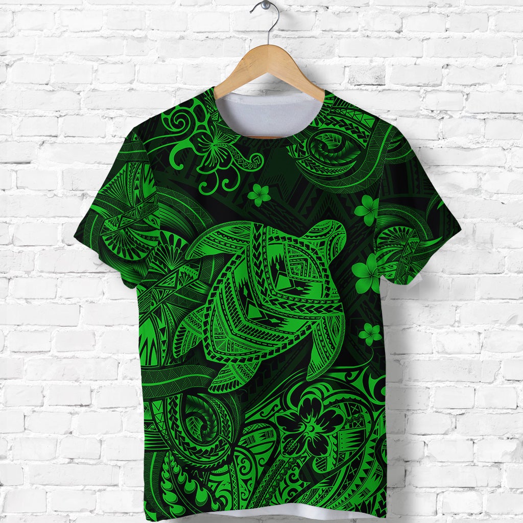 Custom Hawaii Turtle Polynesian T Shirt Plumeria Flower Unique Style Green LT8 - Wonder Print Shop