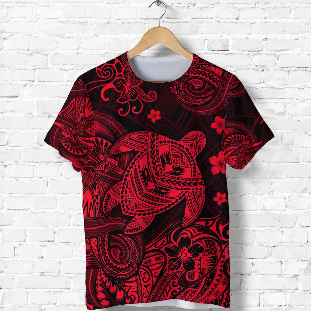 Custom Hawaii Turtle Polynesian T Shirt Plumeria Flower Unique Style Red LT8 - Wonder Print Shop