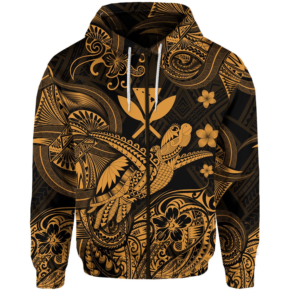 Custom Hawaii Turtle Map Polynesian Zip Hoodie Kanaka Maoli Unique Style Gold LT8 - Wonder Print Shop