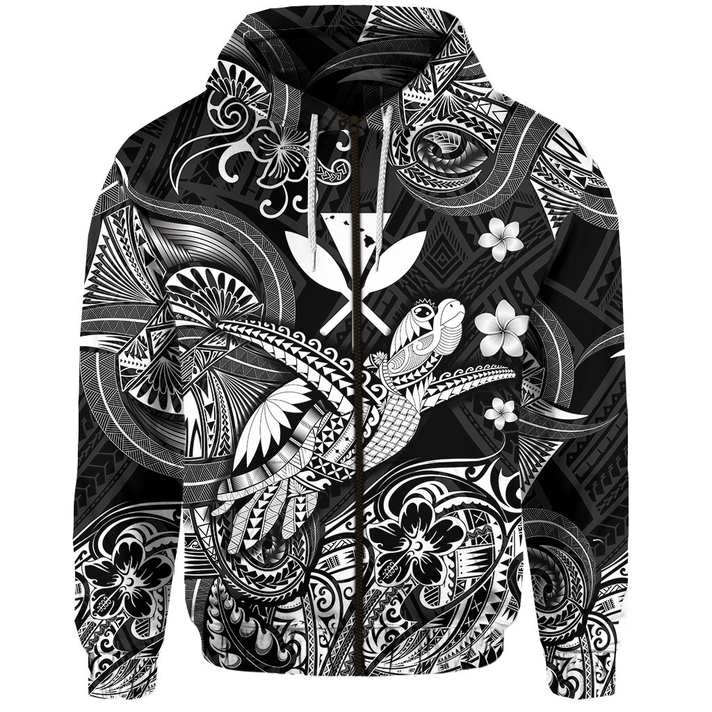Custom Hawaii Turtle Map Polynesian Zip Hoodie Kanaka Maoli Unique Style Black LT8 - Wonder Print Shop