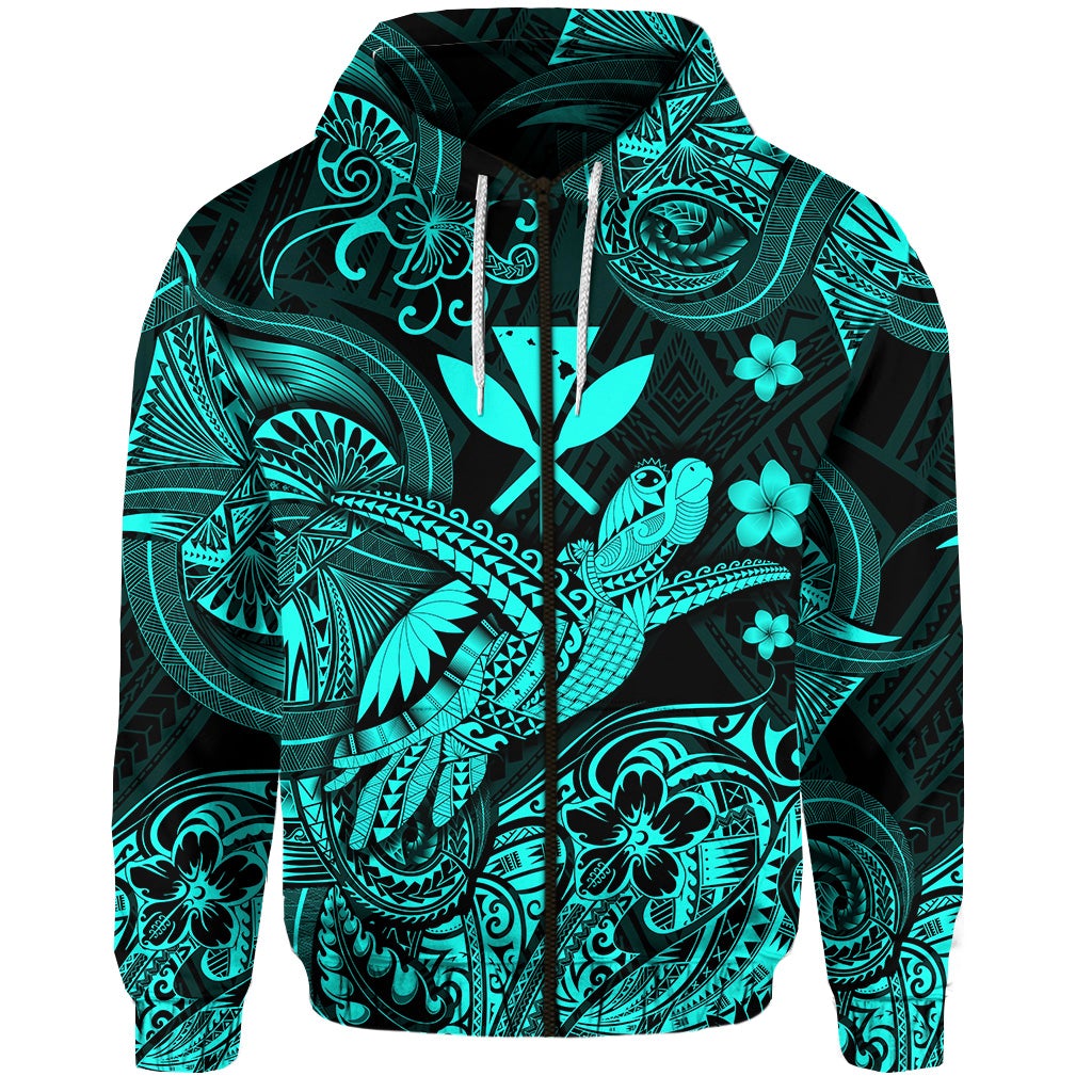 Hawaii Turtle Map Polynesian Zip Hoodie Kanaka Maoli Unique Style Turquoise LT8 - Wonder Print Shop
