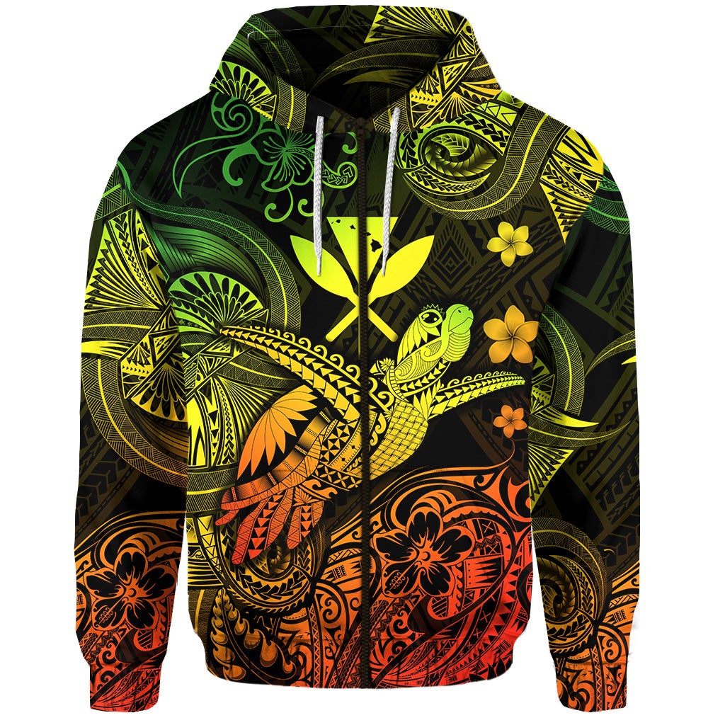 Custom Hawaii Turtle Map Polynesian Zip Hoodie Kanaka Maoli Unique Style Reggae LT8 - Wonder Print Shop