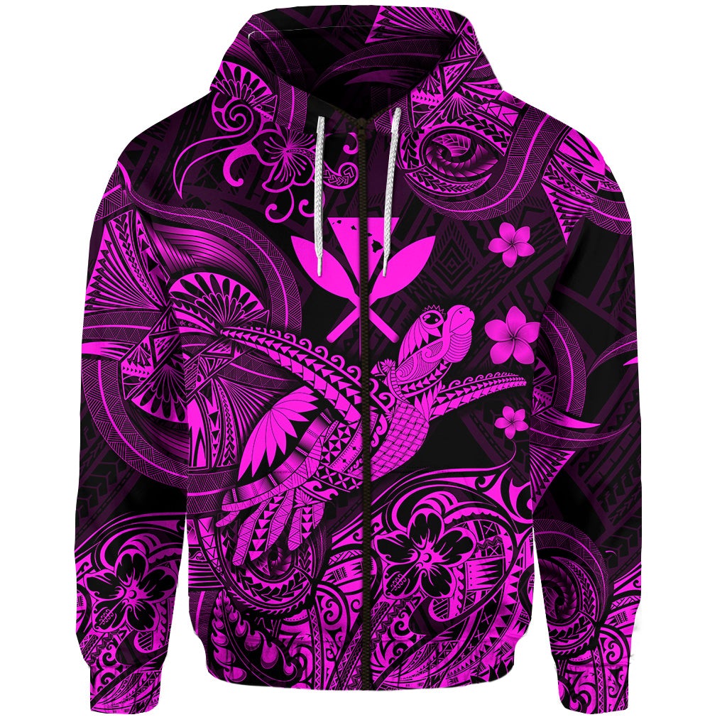 Hawaii Turtle Map Polynesian Zip Hoodie Kanaka Maoli Unique Style Pink LT8 - Wonder Print Shop