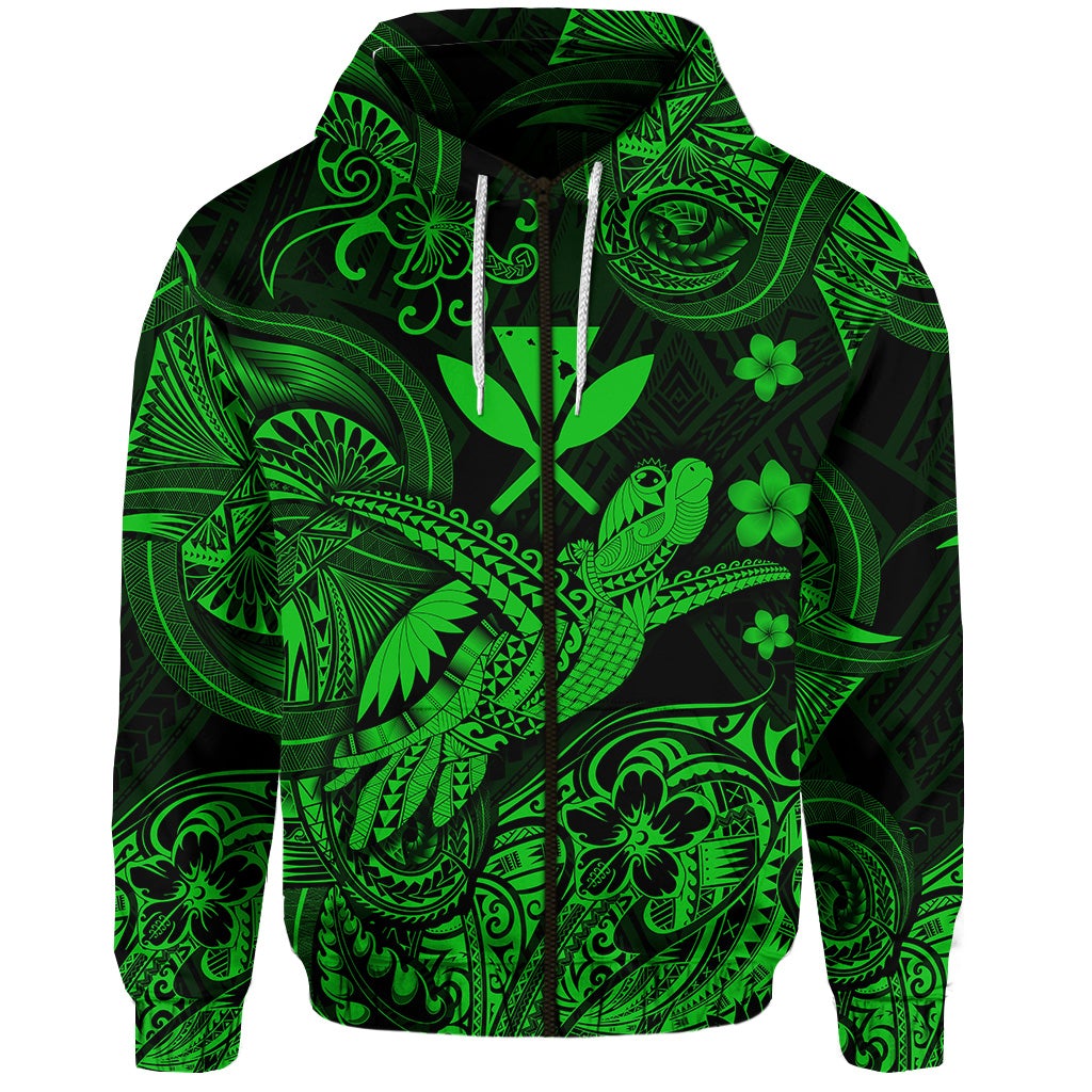 Hawaii Turtle Map Polynesian ZIP Hoodie Kanaka Maoli Unique Style Green LT8 - Wonder Print Shop